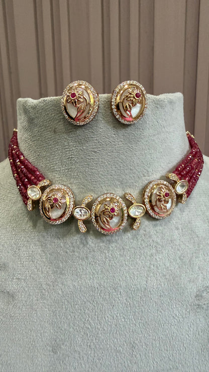 Ishita Ruby Floral Beaded Necklace Set
