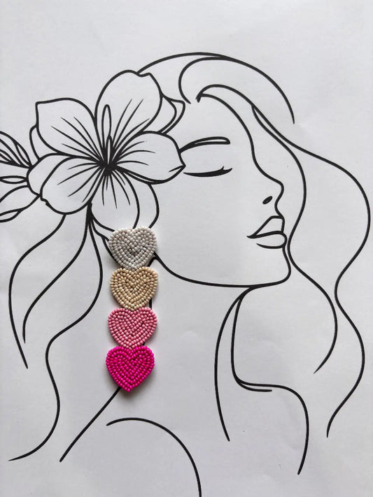 Blooming Hearts Beaded Earrings - 