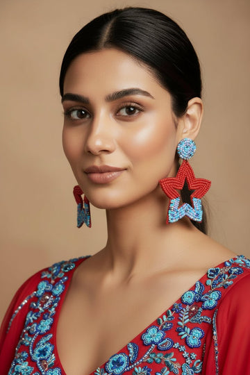 Glow Star Red Beaded Earrings - 