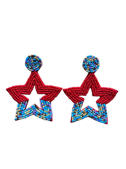 Glow Star Red Beaded Earrings - 