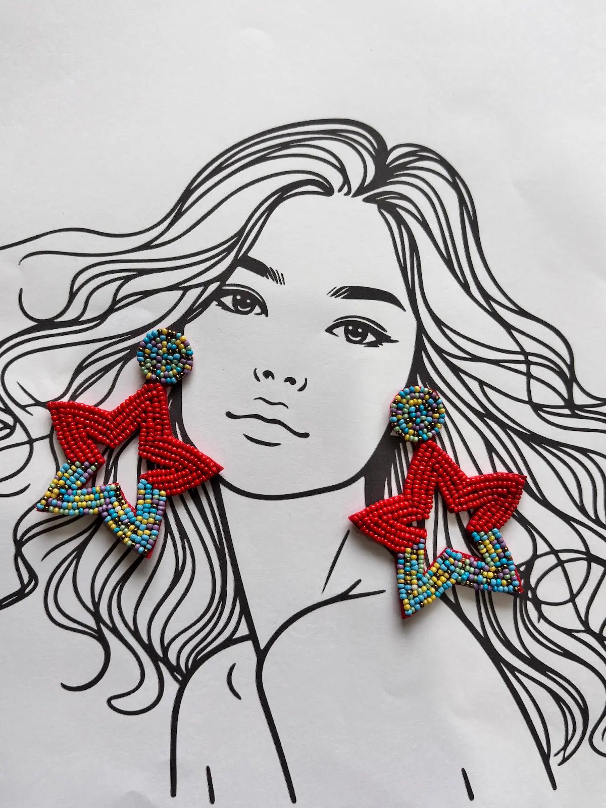 Glow Star Red Beaded Earrings - 