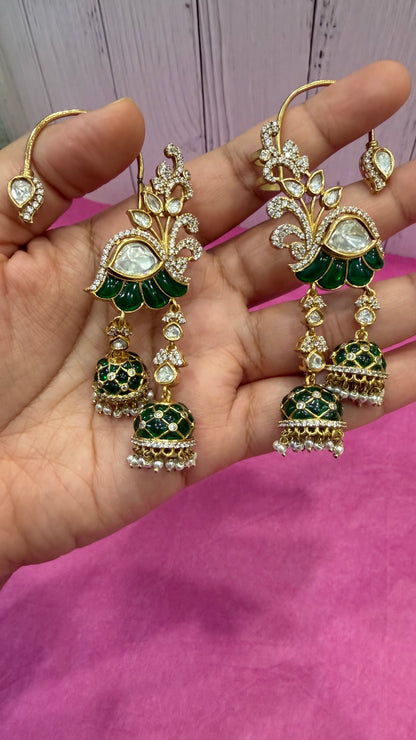 Kiara Emerald Floral Jhumka Ear Cuffs