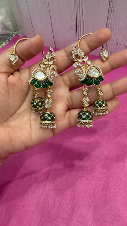 Kiara Emerald Floral Jhumka Ear Cuffs