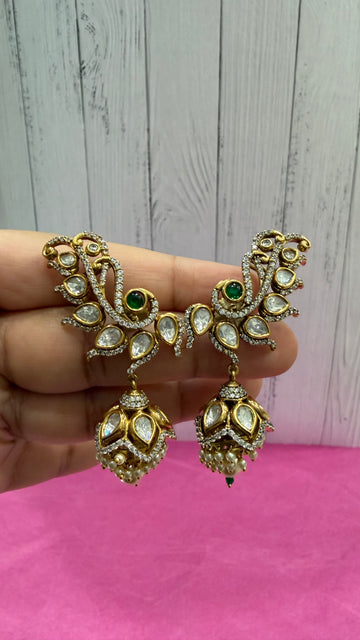 Ishita Emerald Peacock Jhumka Ear Cuffs