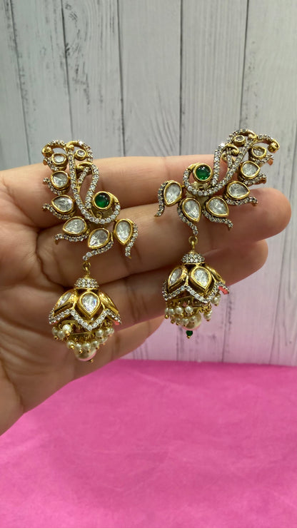 Ishita Emerald Peacock Jhumka Ear Cuffs