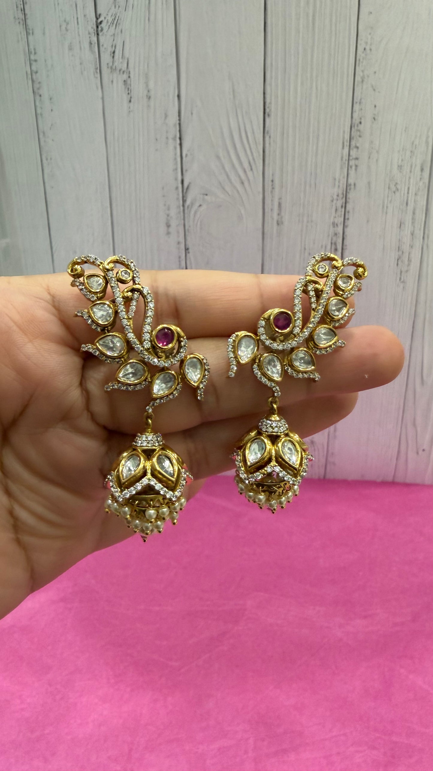 Ishita Ruby Peacock Jhumka Ear Cuffs