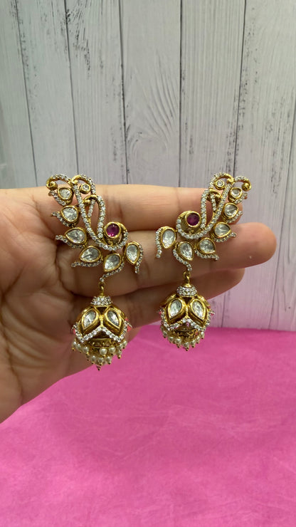 Ishita Ruby Peacock Jhumka Ear Cuffs
