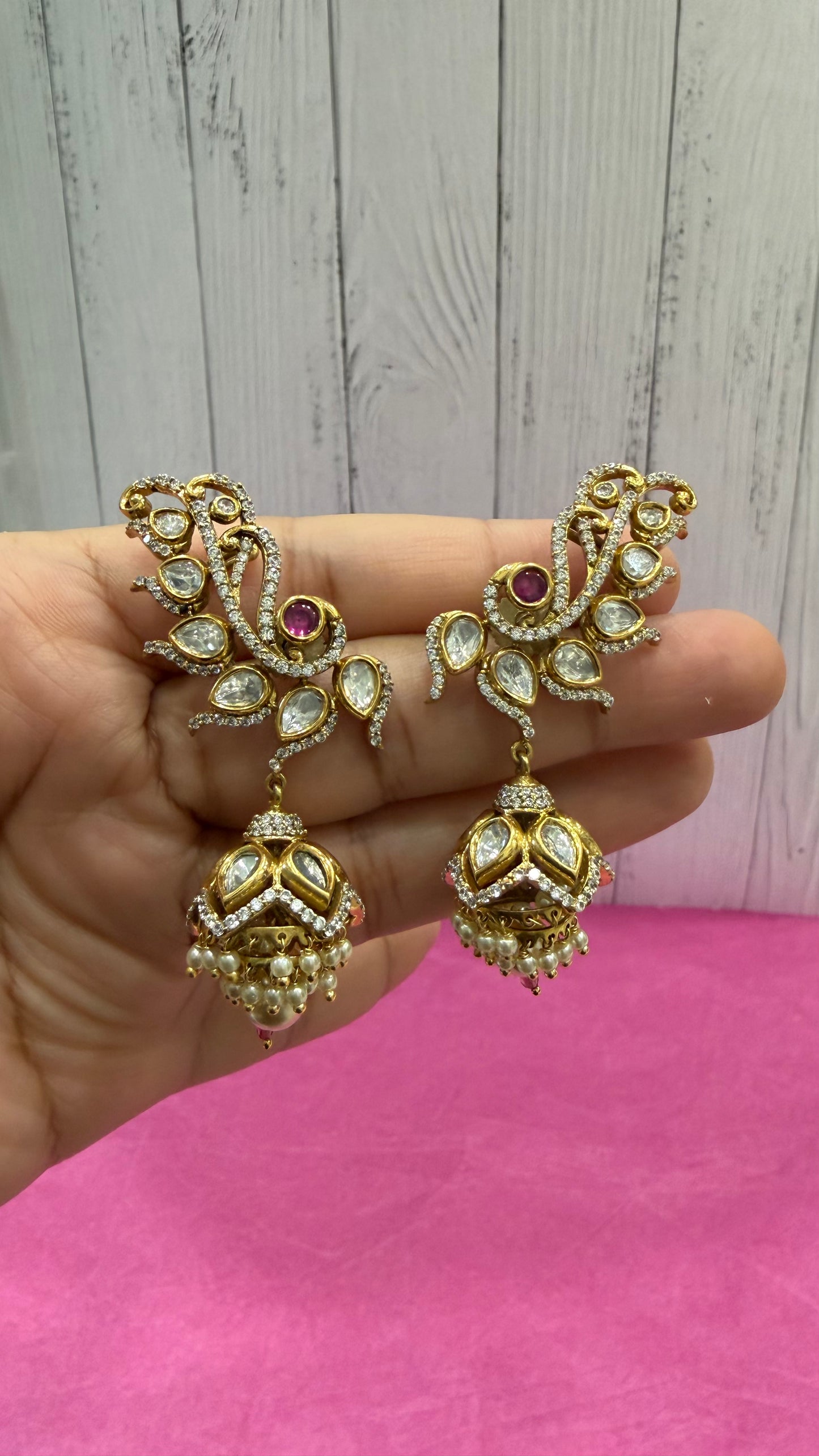 Ishita Ruby Peacock Jhumka Ear Cuffs