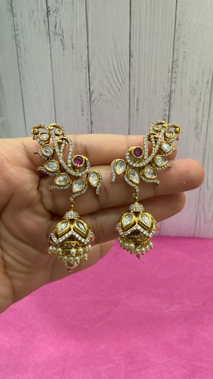 Ishita Ruby Peacock Jhumka Ear Cuffs