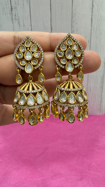 Inara Moissanite Teardrop Crystal Jhumkas