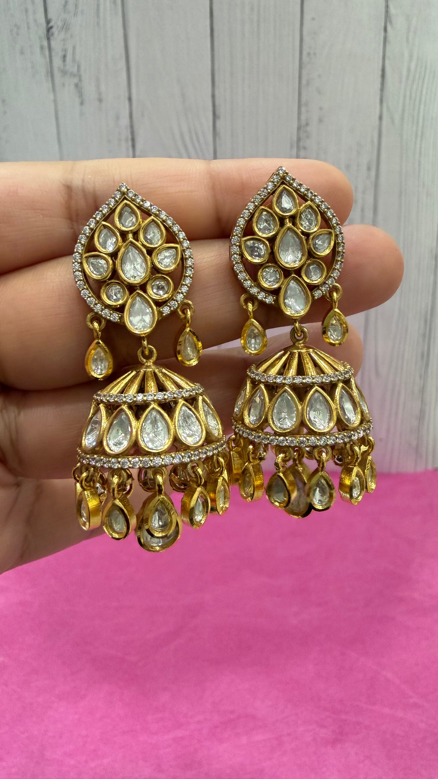 Inara Moissanite Teardrop Crystal Jhumkas