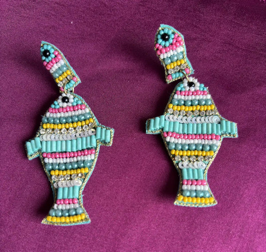 Fish - tastic Stripes Beaded Earrings - 