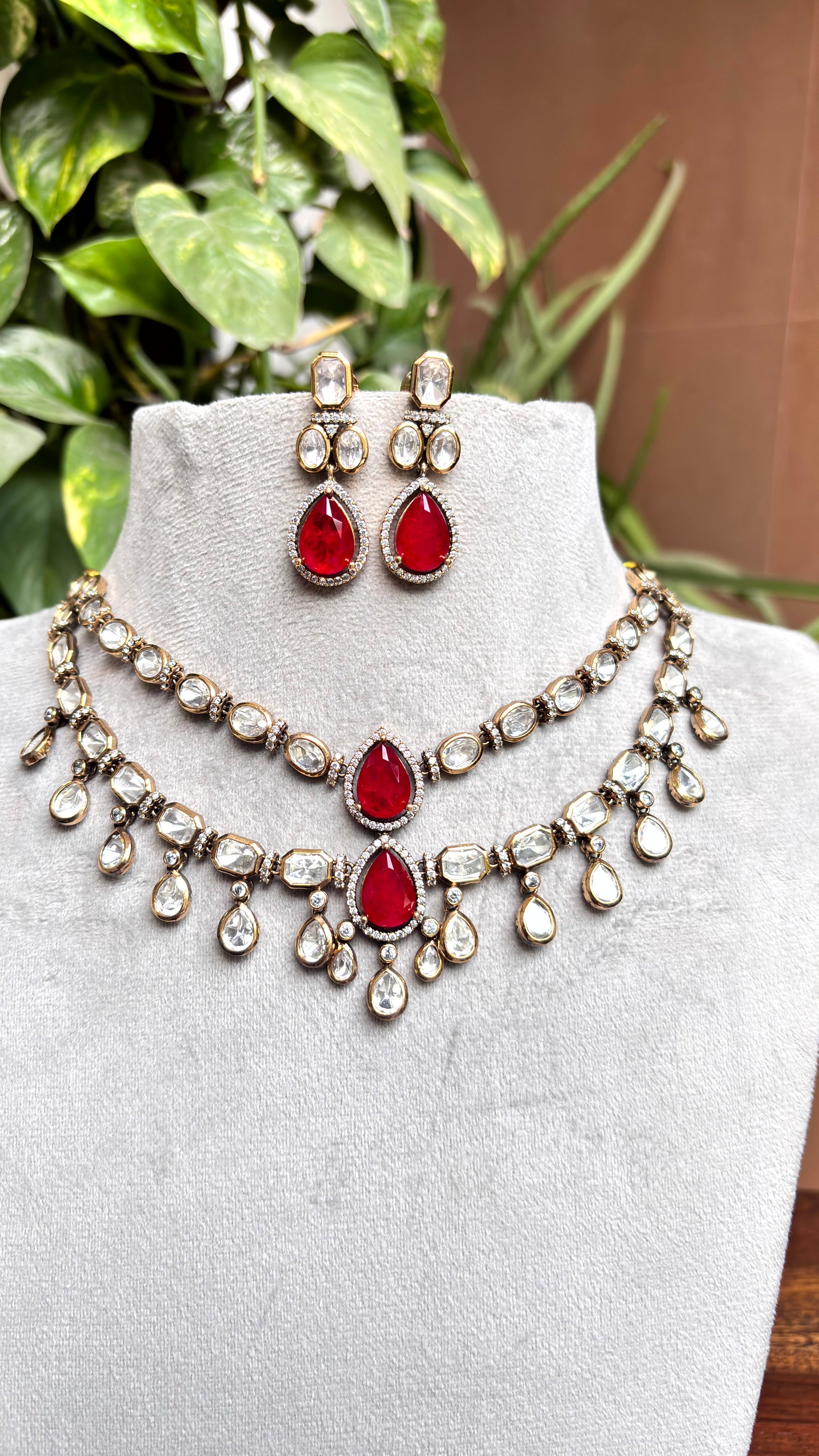 Ruhani Ruby Moissanite Necklace Set - 