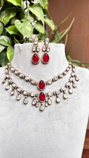 Ruhani Ruby Moissanite Necklace Set - 