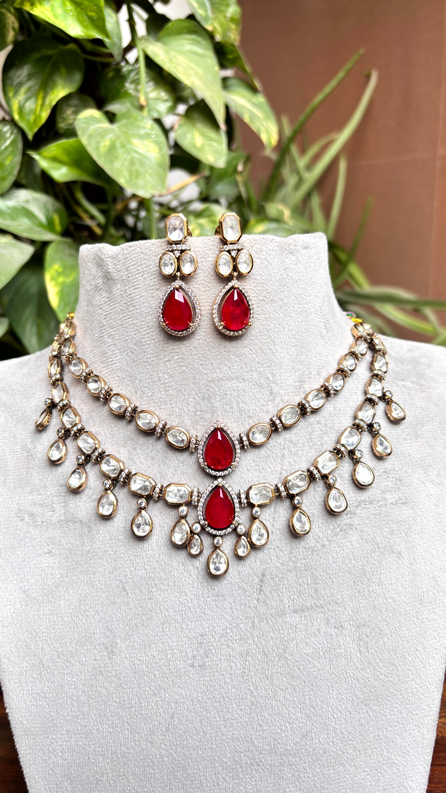 Ruhani Ruby Moissanite Necklace Set - 