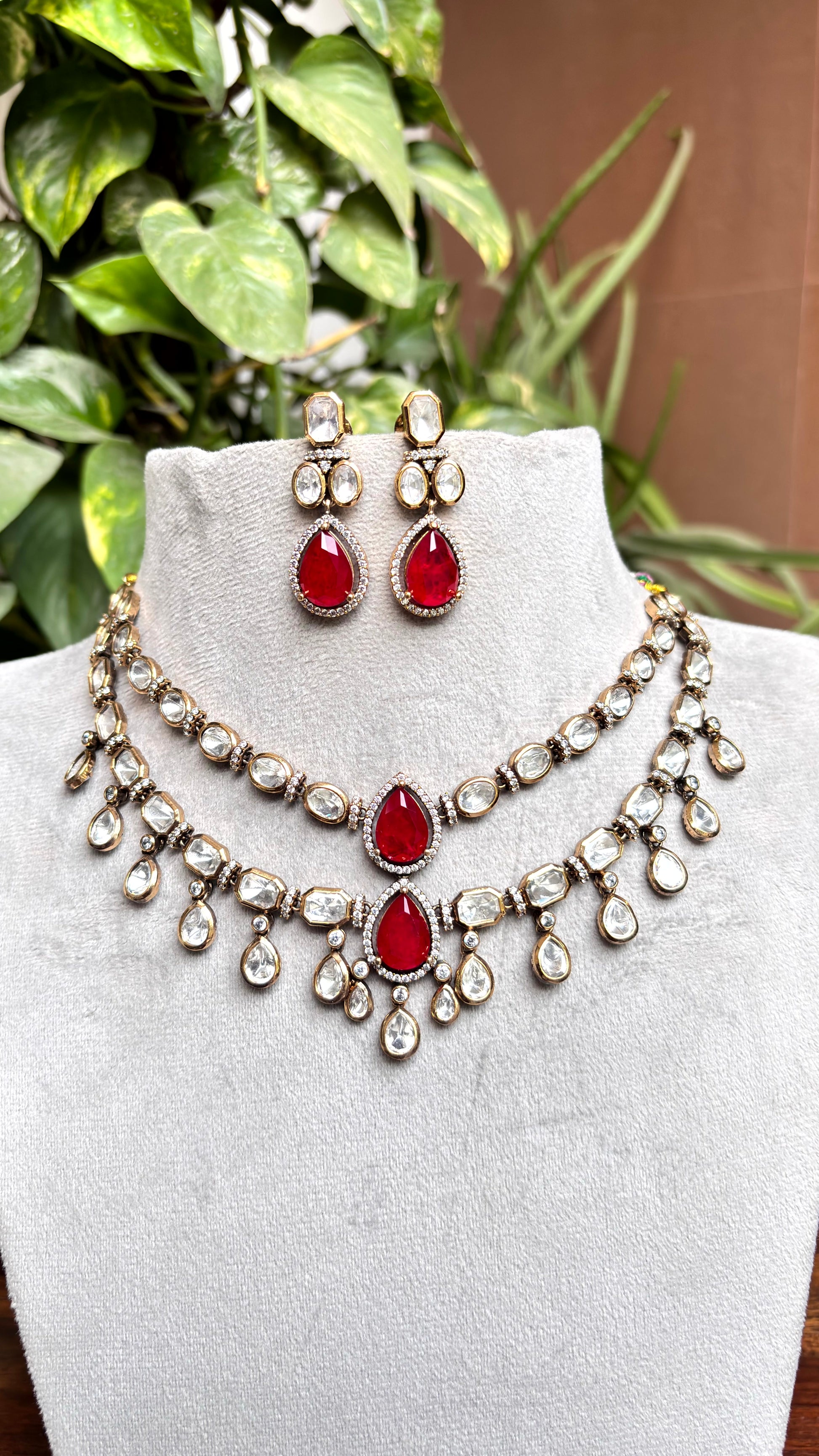 Ruhani Ruby Moissanite Necklace Set - 
