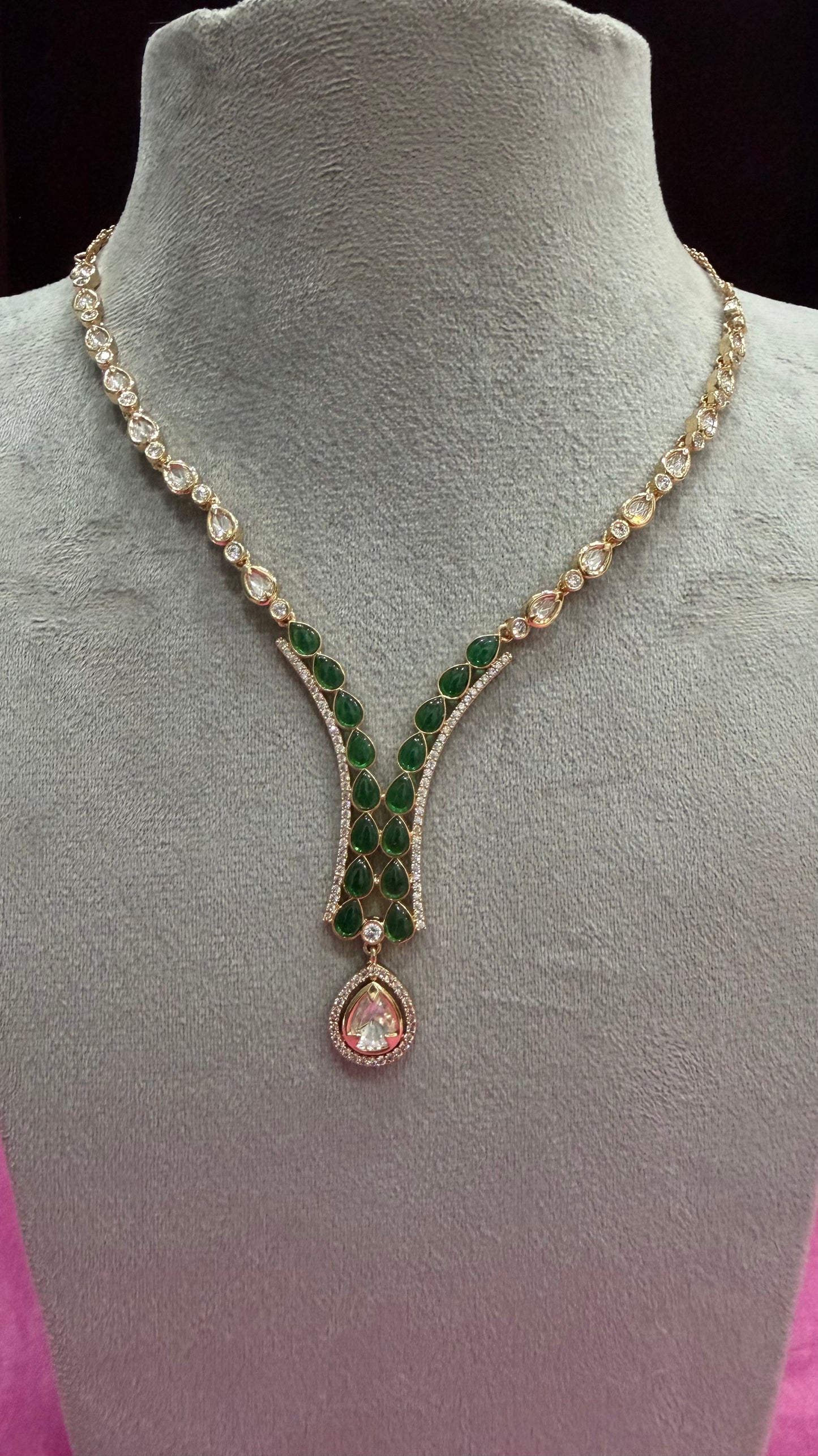 Kairavi Emerald Green Statement Necklace Set