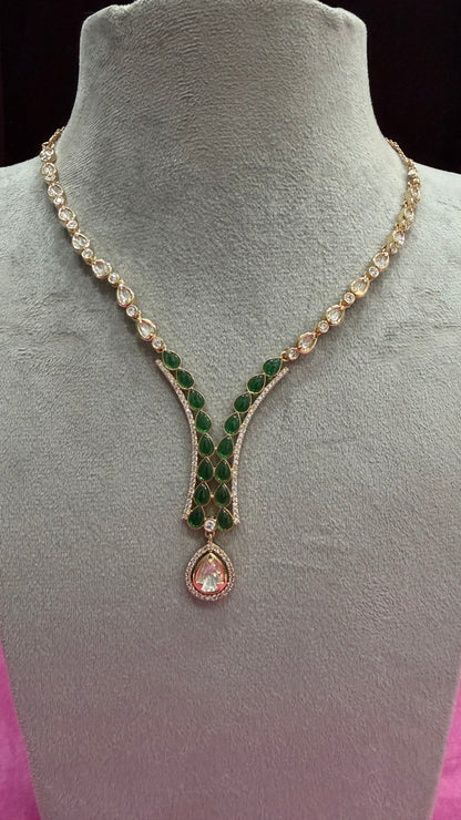 Kairavi Emerald Green Statement Necklace Set