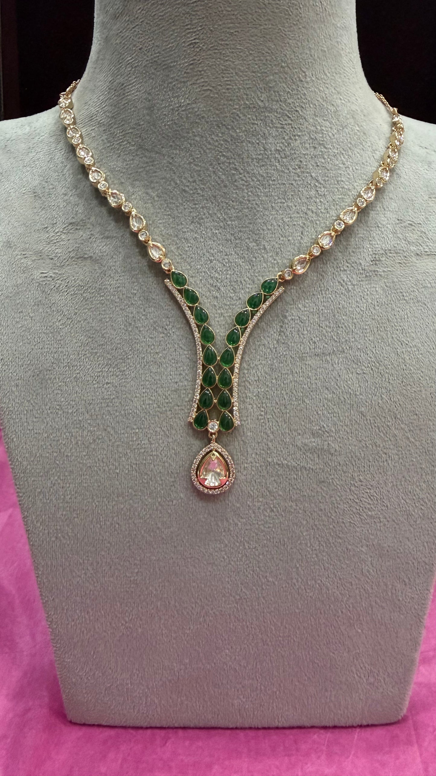 Kairavi Emerald Green Statement Necklace Set