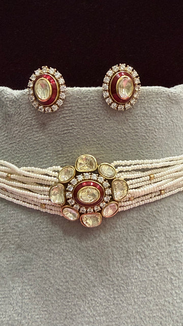 Eshvika Ruby Moissanite Choker Necklace Set