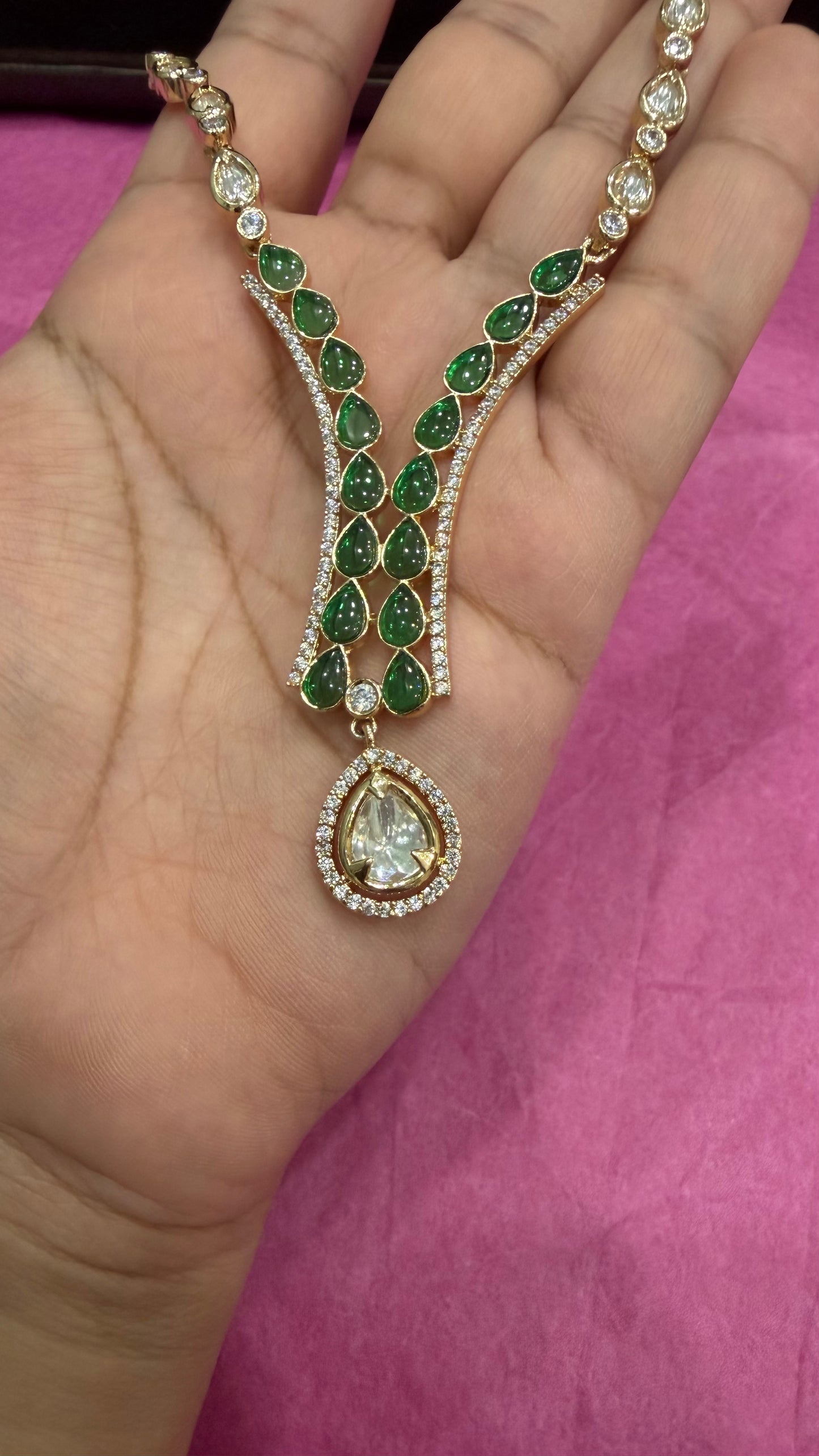Kairavi Emerald Green Statement Necklace Set