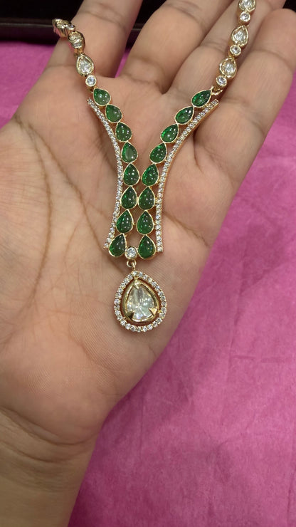 Kairavi Emerald Green Statement Necklace Set