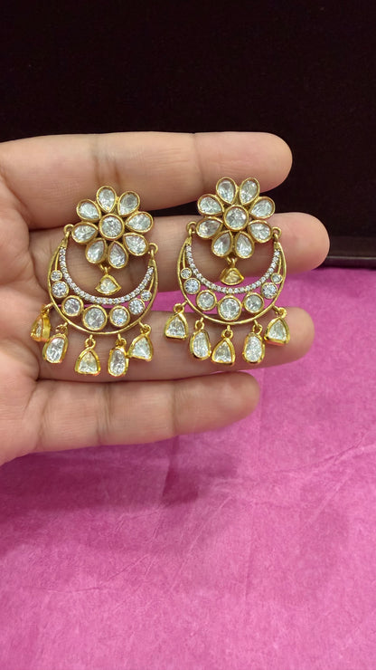 Aarvika Moissanite Floral Chandbali Earrings