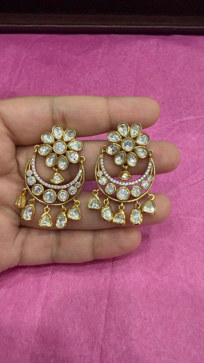 Aarvika Moissanite Floral Chandbali Earrings