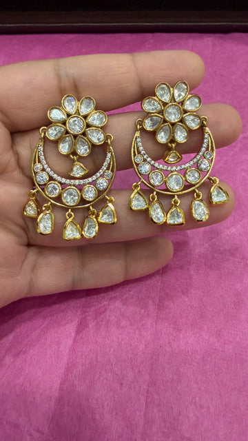 Aarvika Moissanite Floral Chandbali Earrings