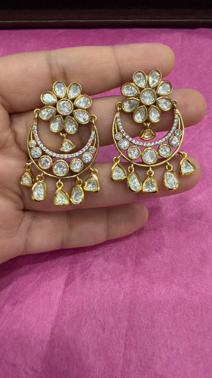 Aarvika Moissanite Floral Chandbali Earrings