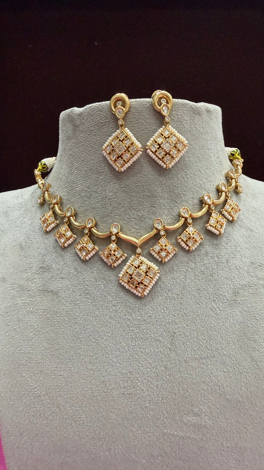 Kairika Square Drop Moissanite Statement Necklace Set