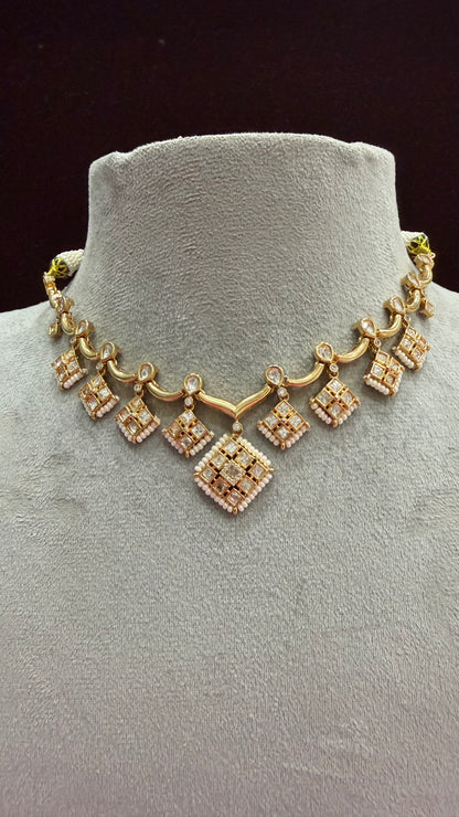 Kairika Square Drop Moissanite Statement Necklace Set