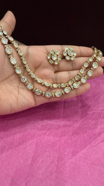 Vamaira Oval Moissanite Double Layer Necklace Set