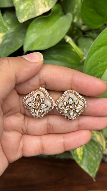 Aarohi Champagne Beige Polki Moissanite Stud Earrings