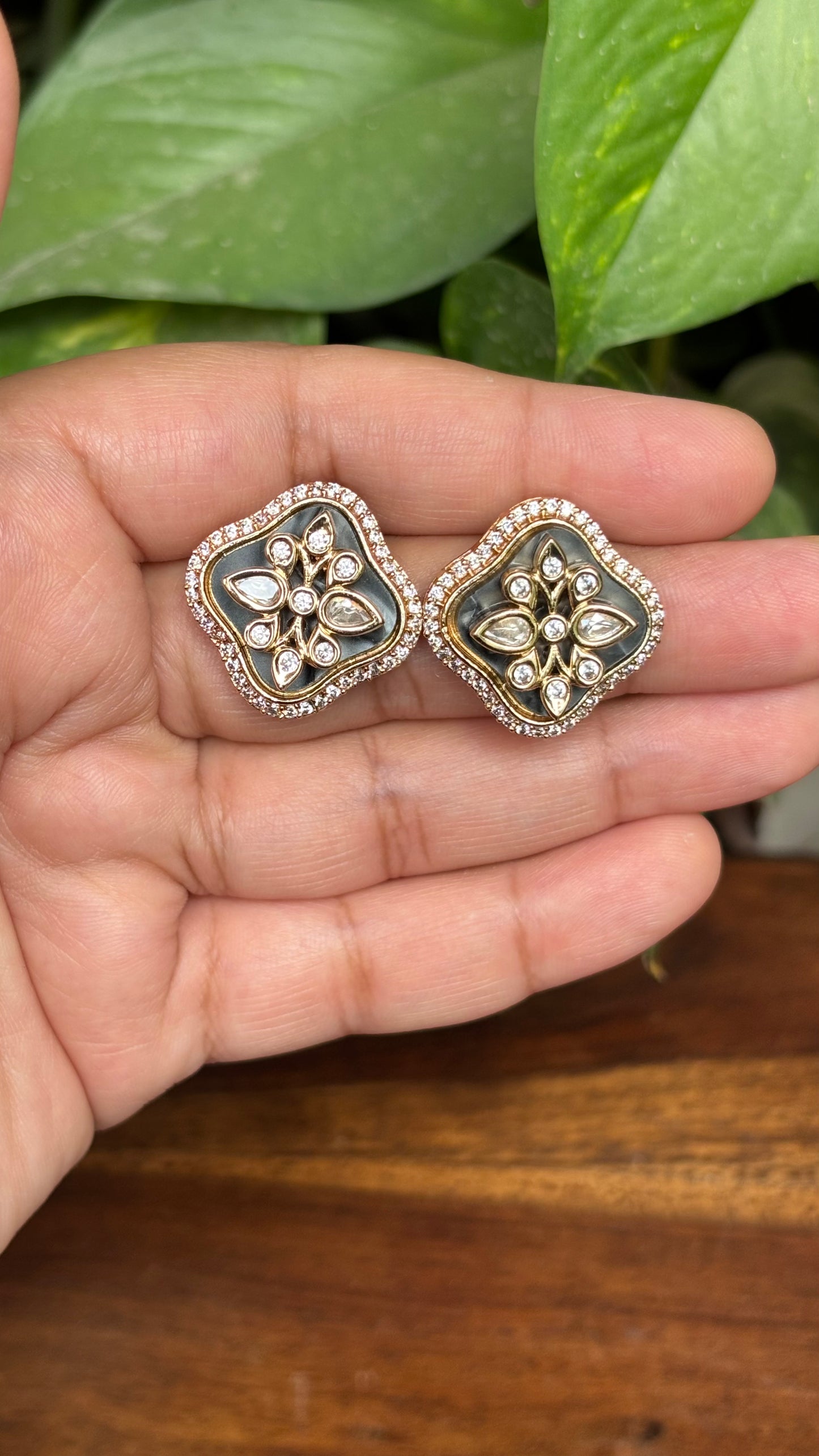 Aarohi Gray Polki Moissanite Stud Earrings