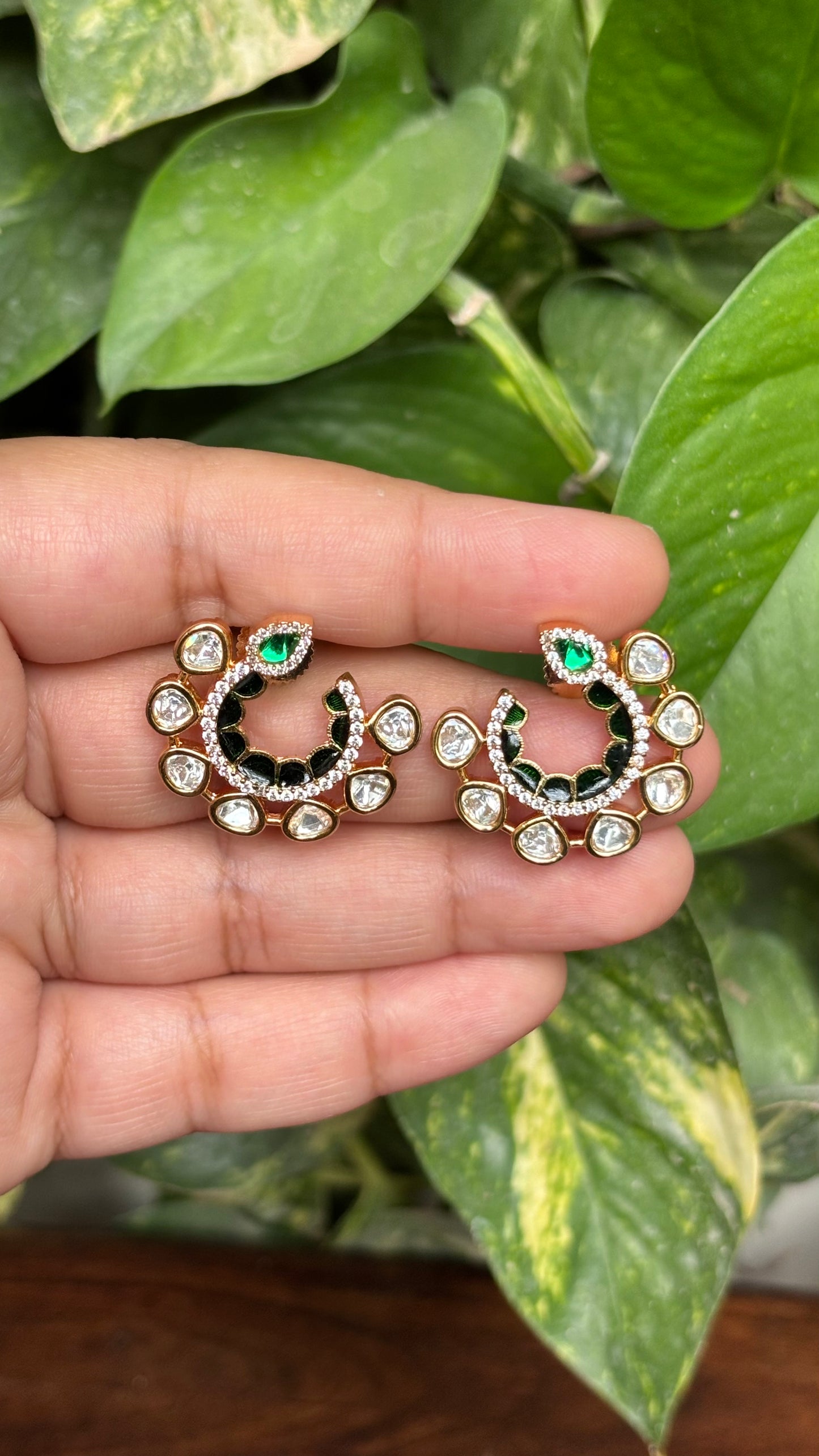 Riya Enamel Polki Moissanite Hoop Earrings