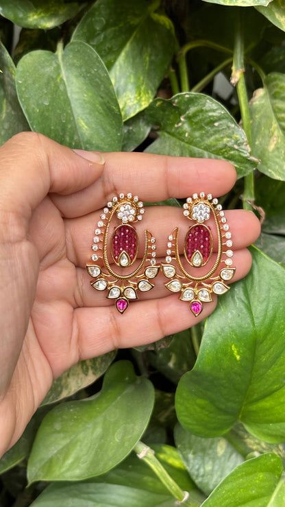 Zoya Paisley Polki Moissanite Earrings