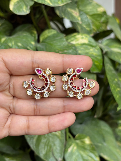 Ira Enamel Polki Moissanite Hoop Earrings