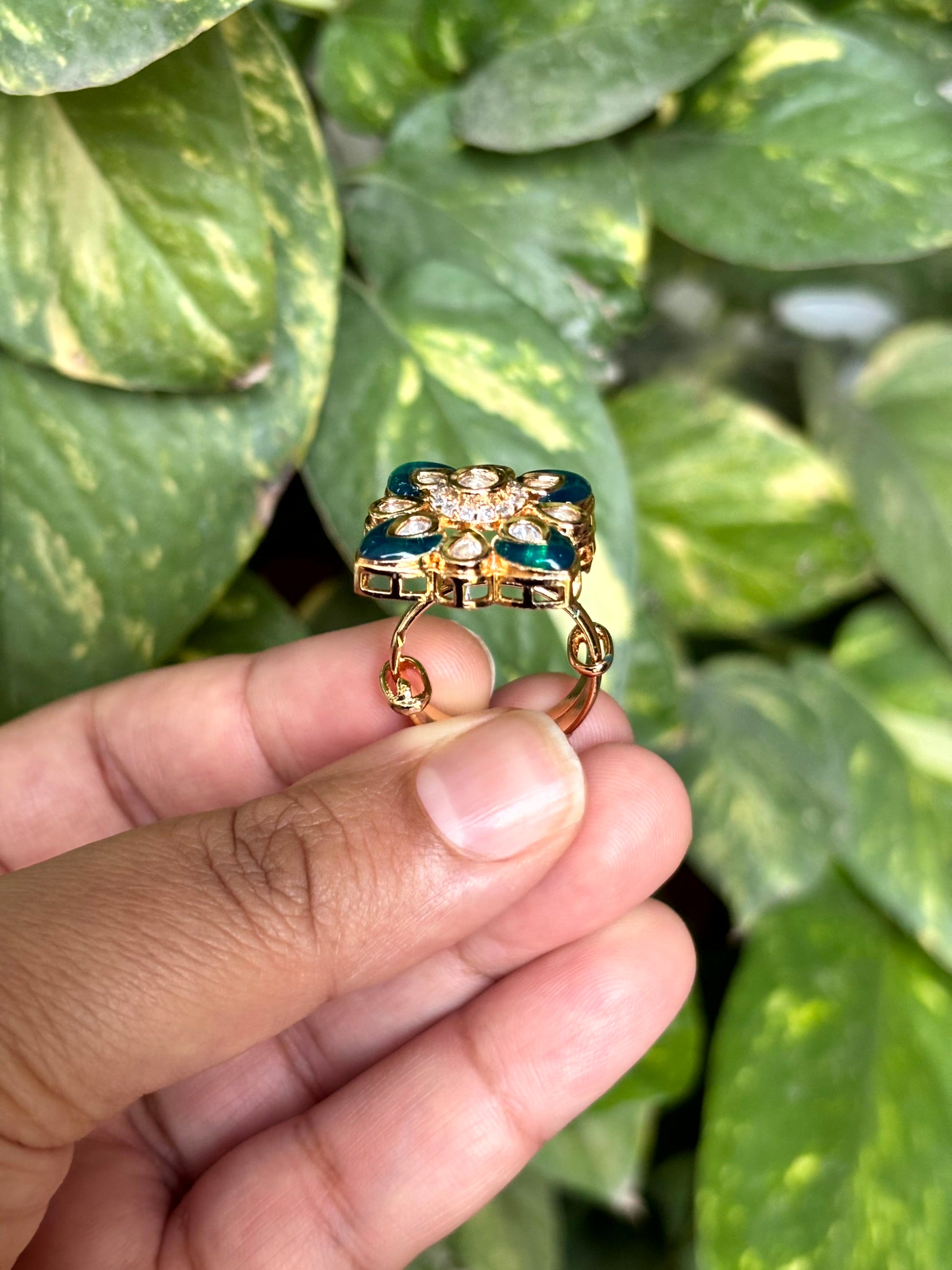 Aarika Emerald Moissanite Adjustable Ring - 