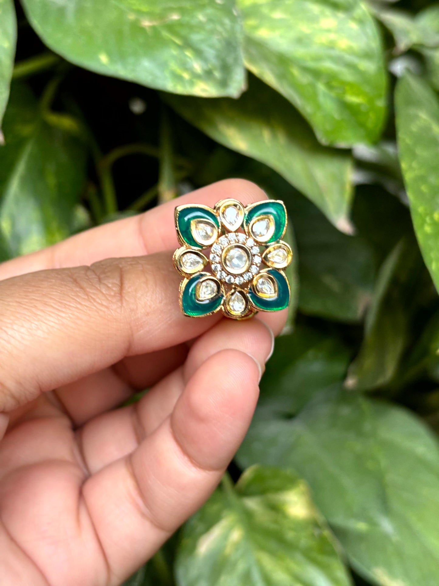 Aarika Emerald Moissanite Adjustable Ring - 