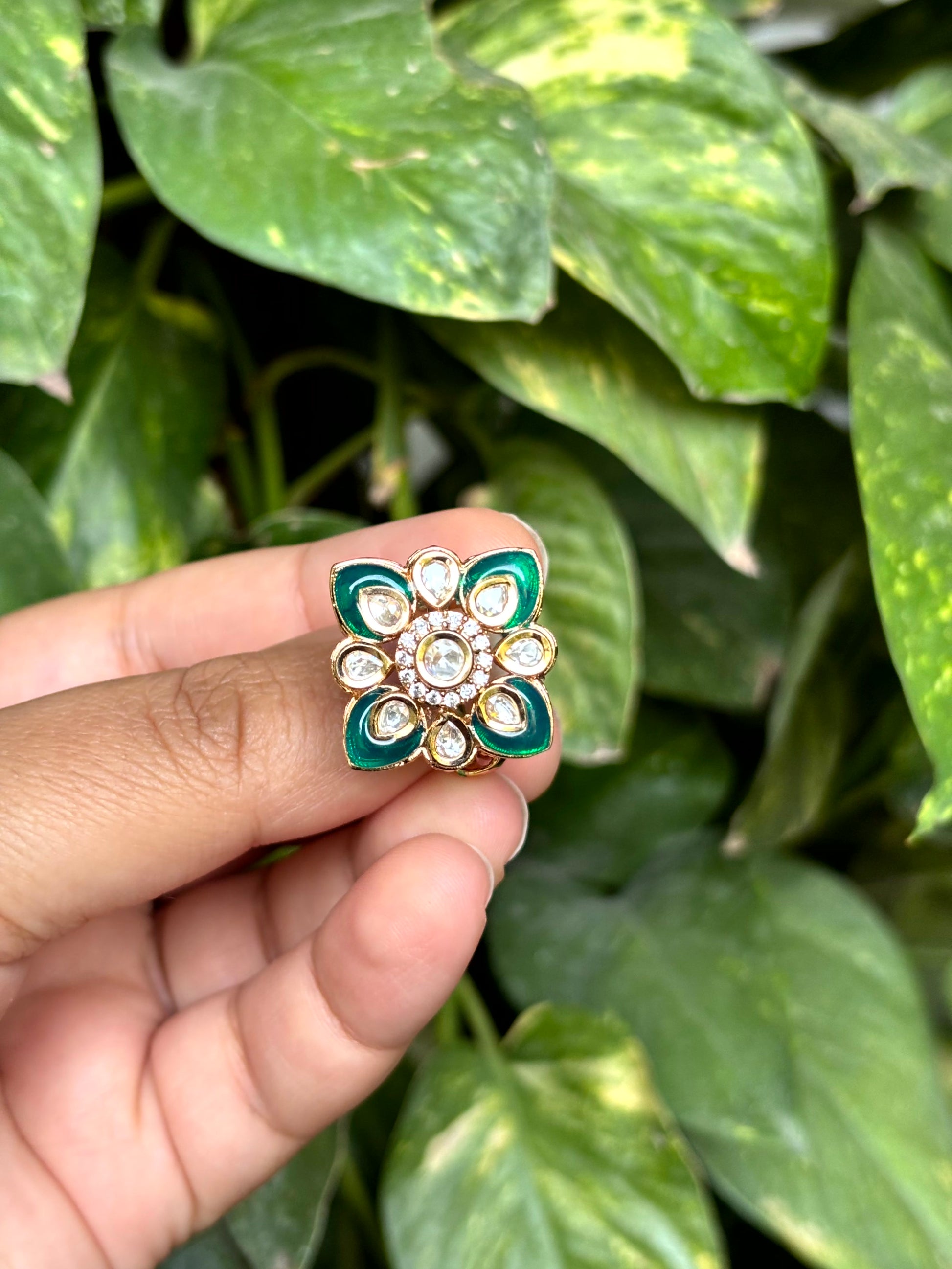 Aarika Emerald Moissanite Adjustable Ring - 