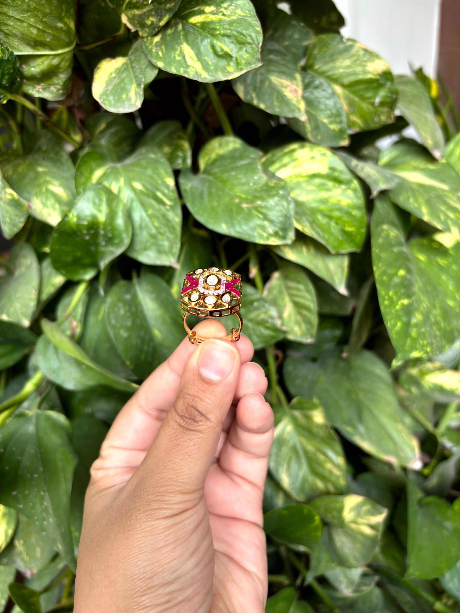 Vanya Ruby Moissanite Adjustable Ring - 