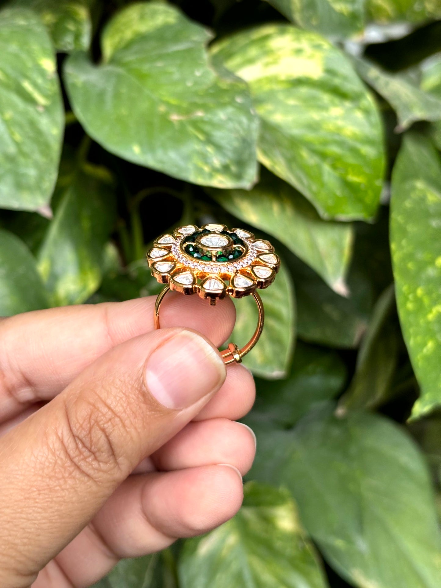 Kiara Emerald Moissanite Adjustable Ring - 