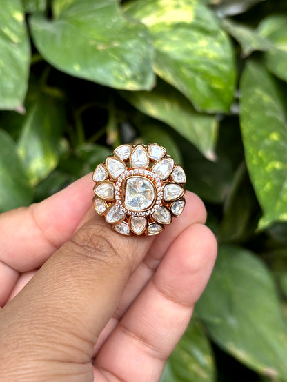 Ivory Moissanite Floral Adjustable Ring - 
