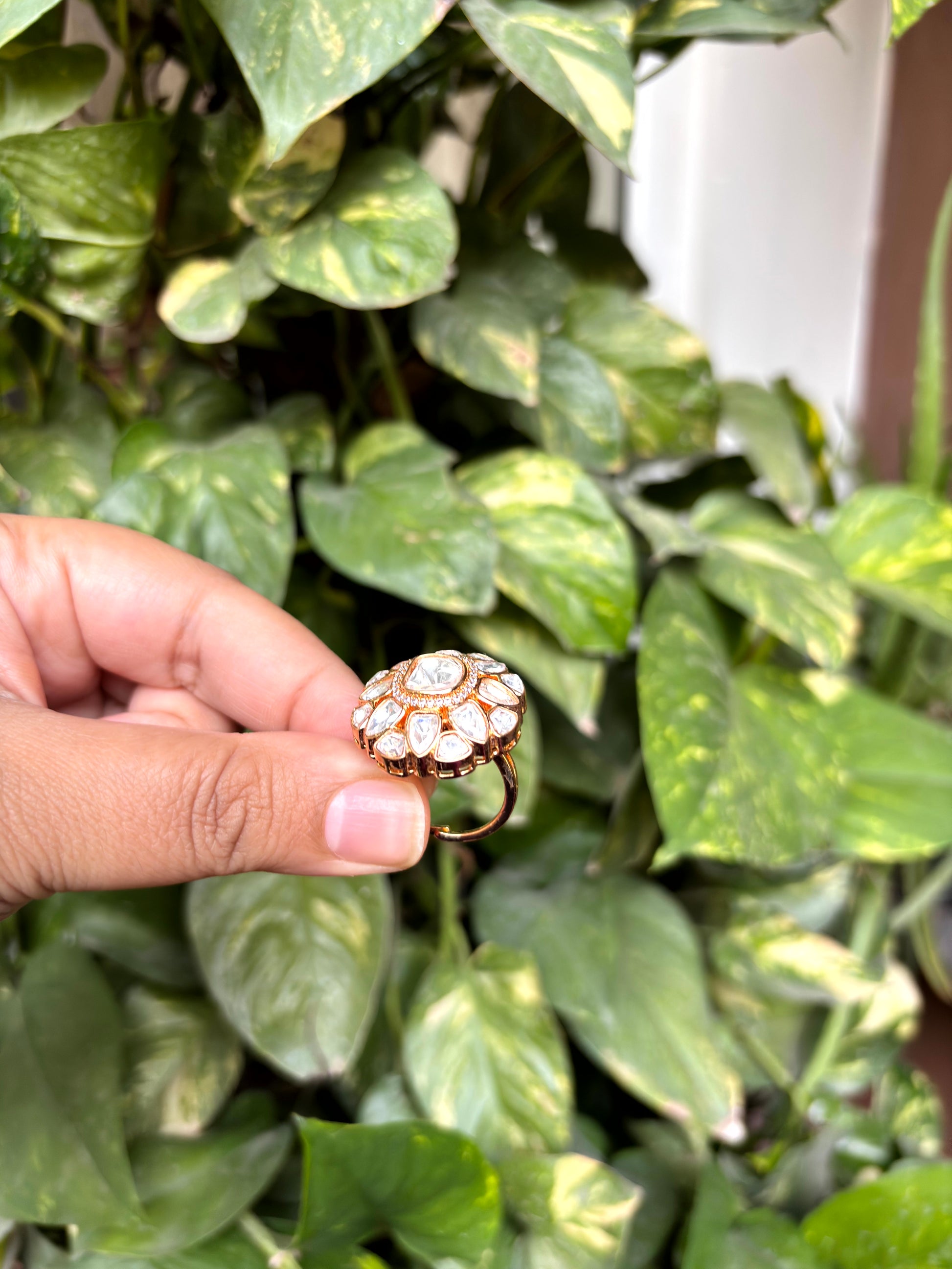 Ivory Moissanite Floral Adjustable Ring - 