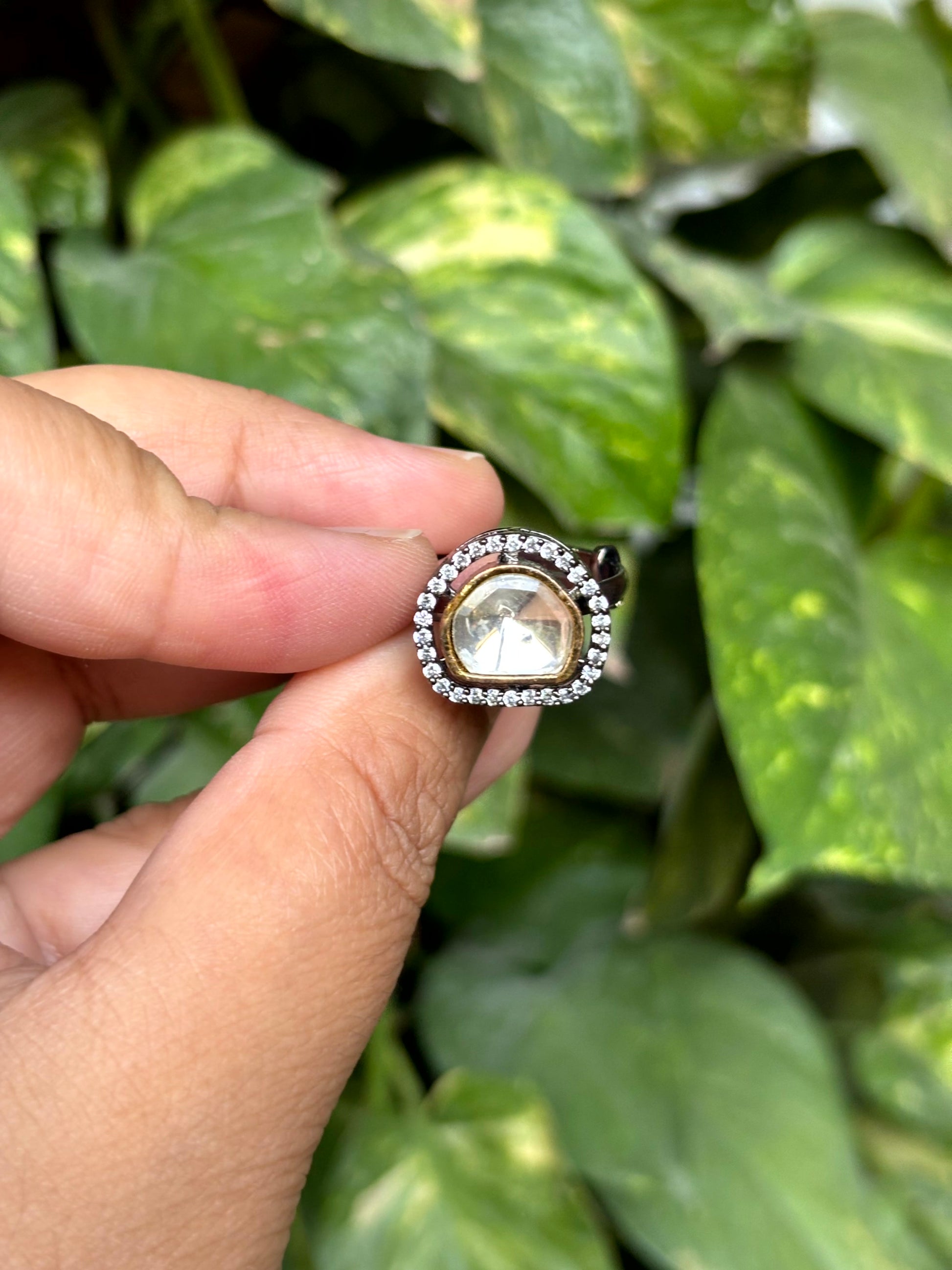 Kiara Halo Moissanite Adjustable Ring - 