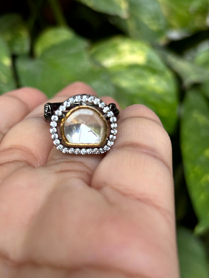 Kiara Halo Moissanite Adjustable Ring - 