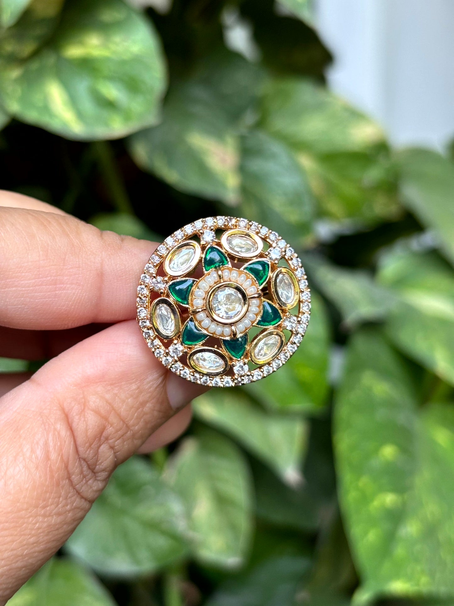 Myra Emerald Moissanite Adjustable Ring - 