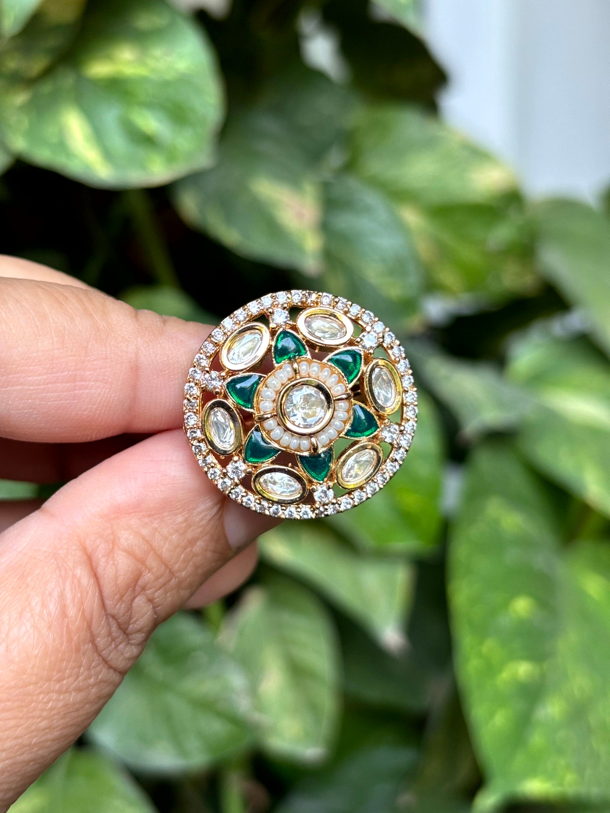 Myra Emerald Moissanite Adjustable Ring - 