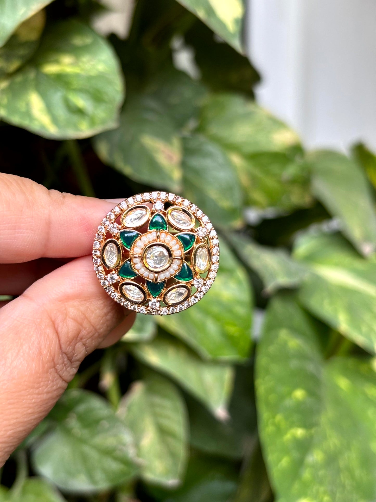 Myra Emerald Moissanite Adjustable Ring - 